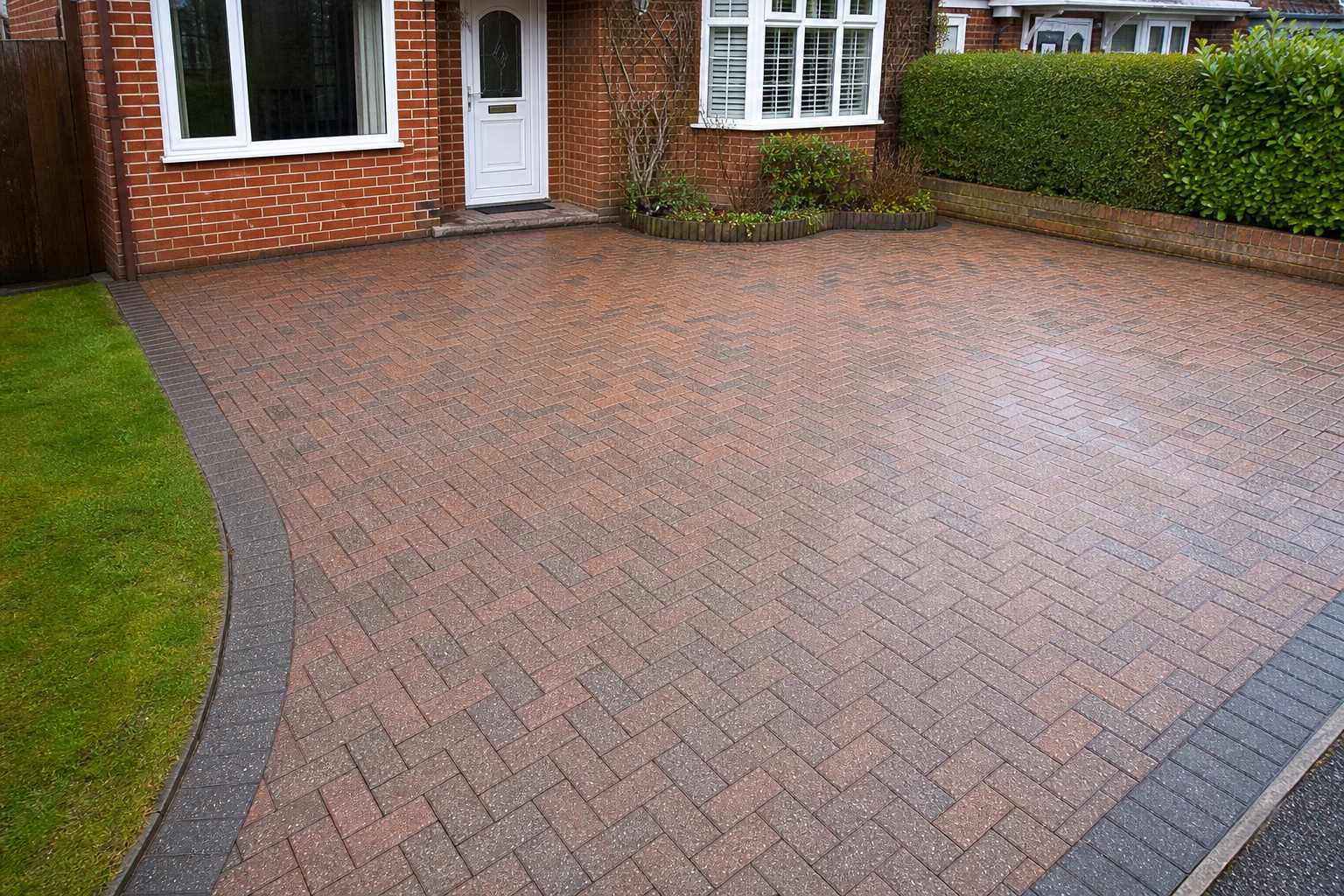 Bright clean residential driveway after pressure washing